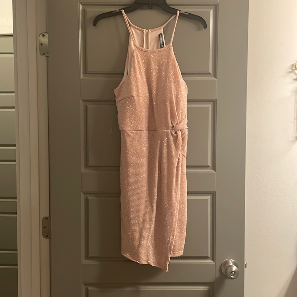 midnight doll pink champagne sparkle dress. says size 9 but looks like a small
